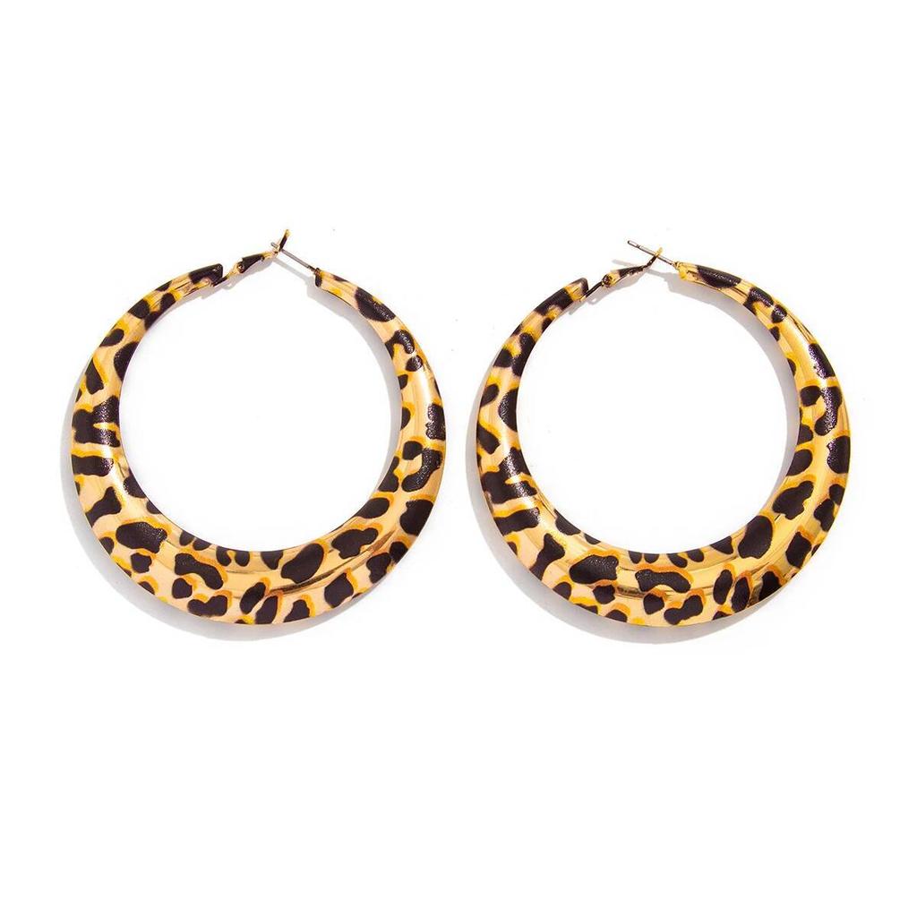 Lacteo Vintage Hipérbole Estampado de Leopardo Aro Grande Redondo Pendiente Mujer Tendencia Hueco Geométrico Pendientes Piercing Encanto Joyería