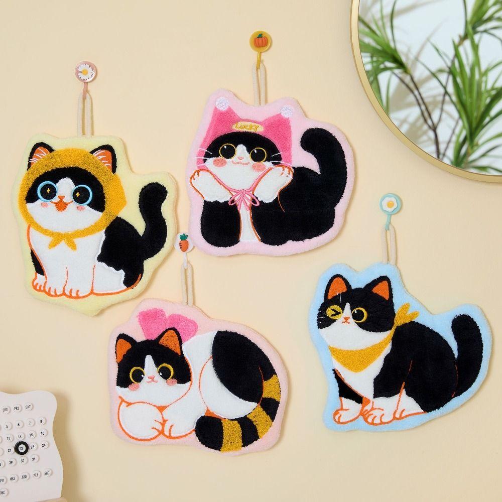 Cute Cat Hand Towel Coral Fleece Bathroom Kerchief High Quality Washcloth