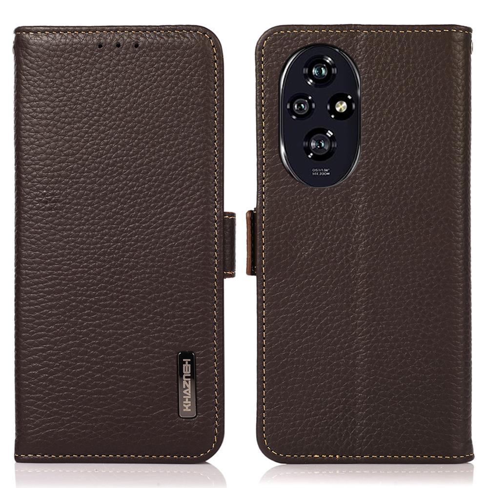KHAZNEH For Honor 200 5G Capa de telefone com bloqueio RFID Capa flip de couro de vaca genuíno