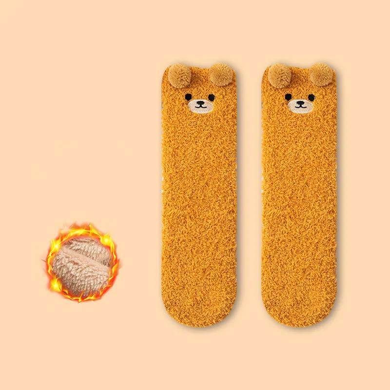 Cartoon Plush Baby Boys Girls Socks Cute Bear Thigh High Socks for Infant Winter Thicken Warm Coral Fleece Kids Stockings