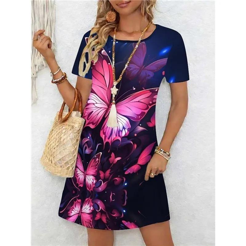 Summer Women's 3D Printed Short-sleeve Dress Is Fashionable, Versatile, Breathable, Trendy and Casual