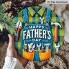 2D Flat, 1pc Round Happy Father's Day Aluminum Hanging Sign, Tool Apron Plaid Design, Durable Metal Wall Decor, Perfect for Dad Gift, Home, Bar