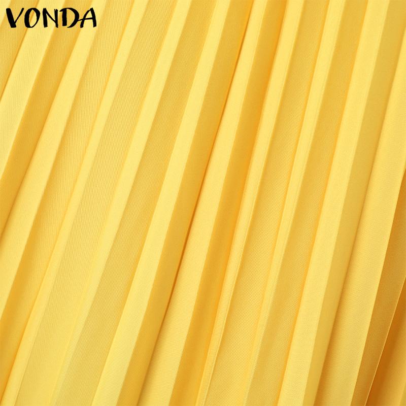 VONDA Robe trapèze plissée à manches longues et col rond pour femme