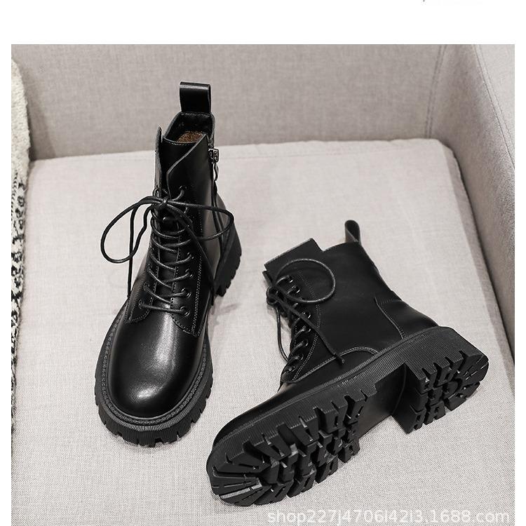 ~ Buty typu martensy damskie nowe zimowe wiatroszczelne średniej wysokości krótkie buty damskie na grubej podeszwie wszechstronne buty motocyklowe