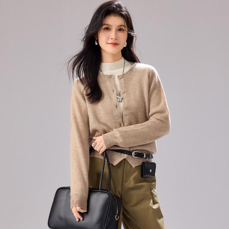 JINJU 100% Cashmere Round Neck Cardigan