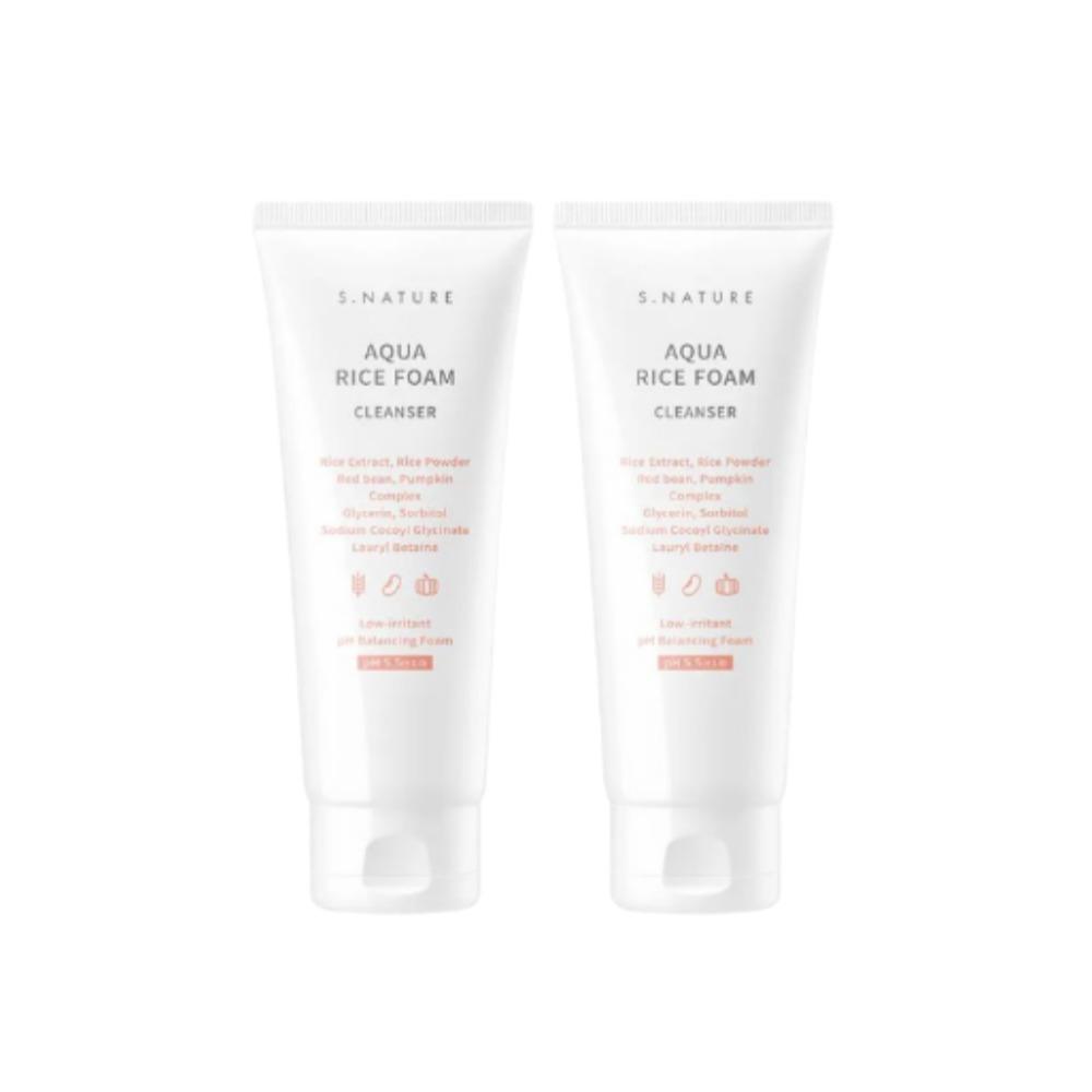 S.NATURE Aqua Rice Mild Acidic Cleansing Foam Gentle Hydrating Face Wash 160ml + 160ml