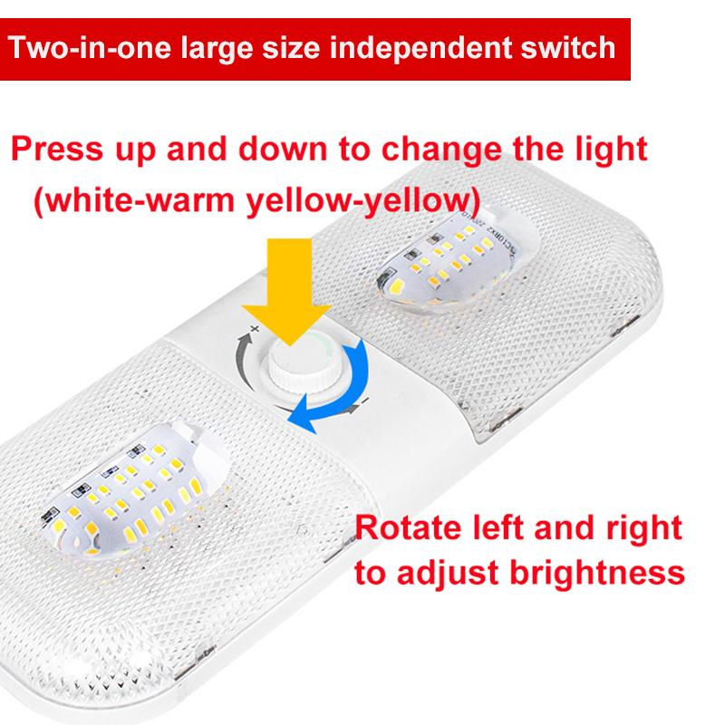 LEDowa Lampa Sufitowa do Kampera Podświetlana Zmienne Światło Trzech Kolorów Bezstopniowe Ściemnianie Lampka do Czytania w Kabinie 12-24V Oświetlenie Schowka