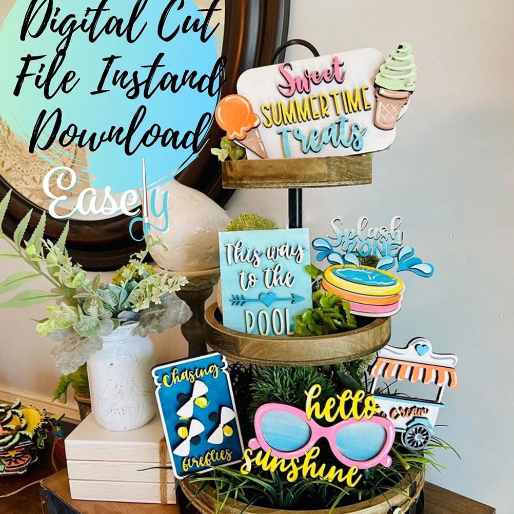 Summer Tiered Tray Decor Set Farmhouse Wood Tiered Tray Decor Items Summer Theme Mini Wooden Signs Home Kitchen