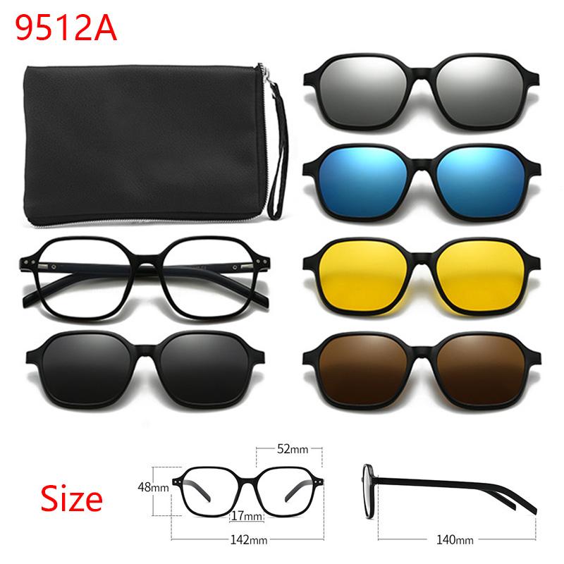6 In 1 New Magnetic Colorful Clip-On Polarized Sunglasses Driving Night Vision Glasses Clip-On Sunglasses Myopia Frame