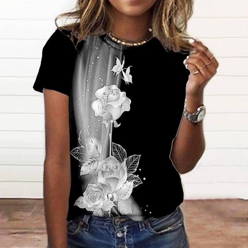 Summer Fashion Women'S T-Shirt 3d Floral Print Tee Large Size Tops Woman Clothing Everyday Female Top Women Short Sleeve T Shirt