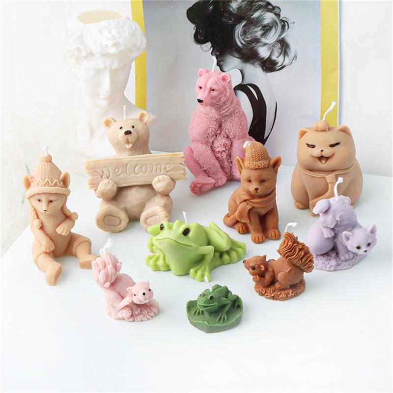 3D Animal Bear Squirrel Silicone Candle Molds DIY Cat Frog Soap Resin Crafts Plaster Making Mould Home Decor Gift