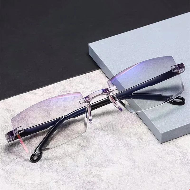 Rimless Bifocal Progressive Reading Glasses Men Women Near and Far Anti-blue Light Eyesglasses Magnification Eyewear Presbyopic