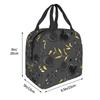 Black Golden Leaf Print Insulated Lunch Bag for Women Children Leakproof Food Boxes Thermal Lunch Box Tote