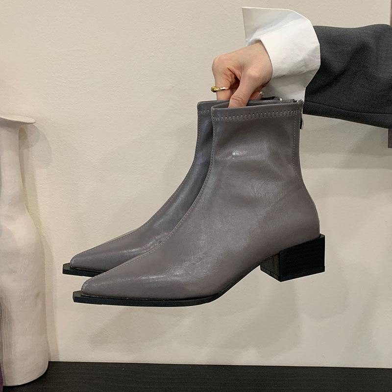 Mode Mode Stretch Damen Stiefeletten mit Absatz Schuhe Spitzschuh Damen Moderne Kurze Stiefel Weiblich Reißverschlüsse Schuhe Pumps