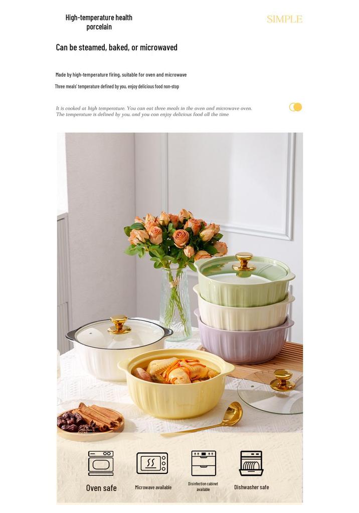 Ceramic Double-Handled Large Soup Bowl with Lid - High-End Design, Ideal for Home Use, Sauerkraut Fish, and Commercial Soups.