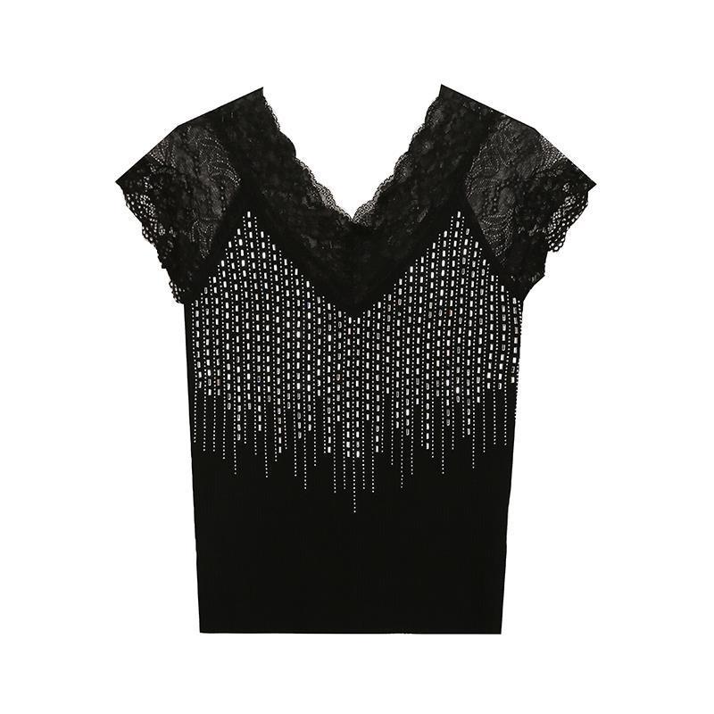 2023 Summer Women's Sexy Lace Slim-Fit Hollow-Out Short Sleeve T-Shirt