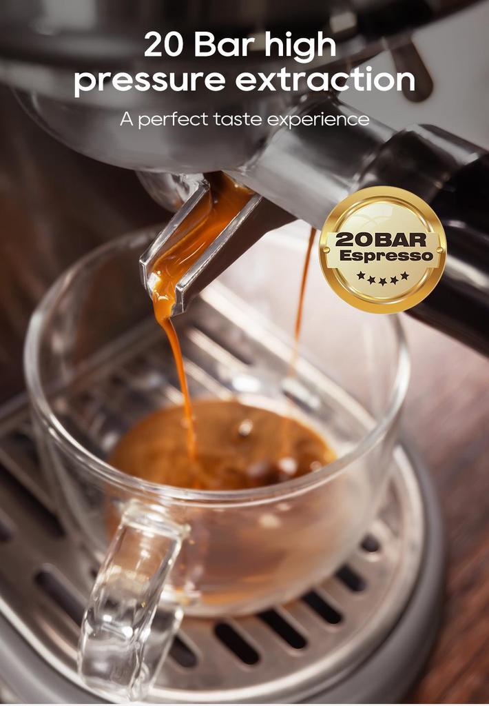 HiBREW H10B Espresso Coffee Machine, 20Bar Extraction Pressure, Semi-Automatic, Adjustable Temperature & Cup Volume, 1.3L Removable Water Tank, Silver