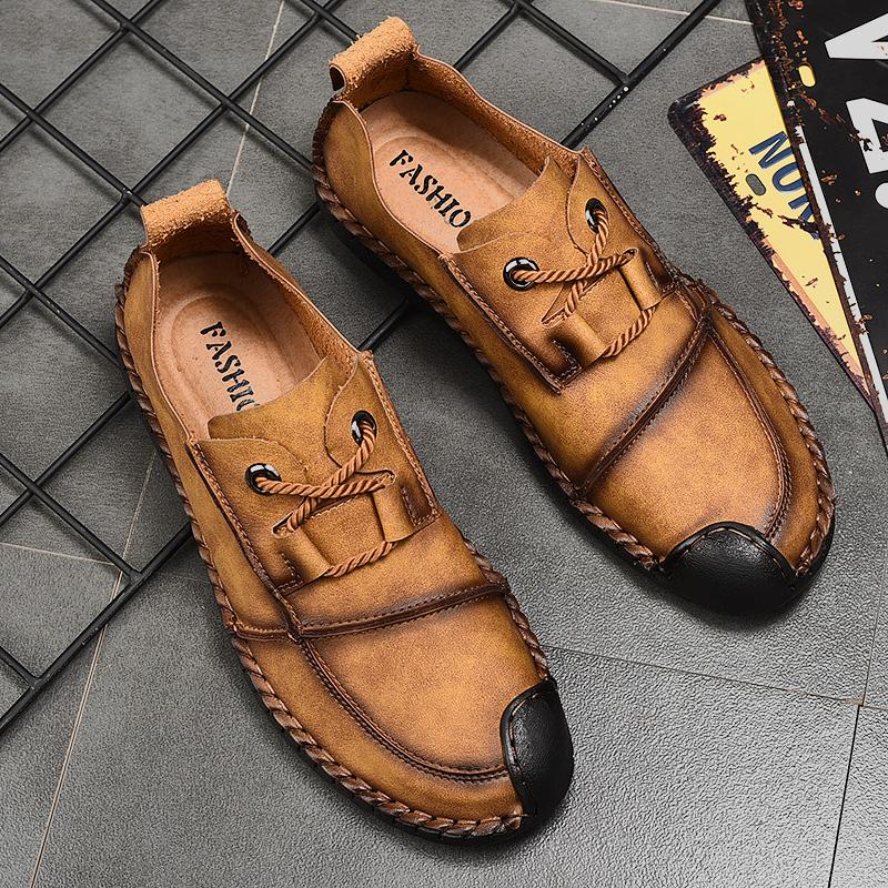 Fashion Fashionable New Men's Handmade Stitching Comfortable Soft Bottom Casual Leather Shoes Men's Breathable Lightweight Casual Shoes