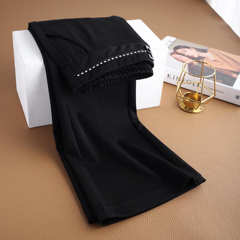 Women's Black Micro-Flare High-Waisted Elastic Pants, Slim Fit, Plus Size, Casual Spring/Autumn 2025.
