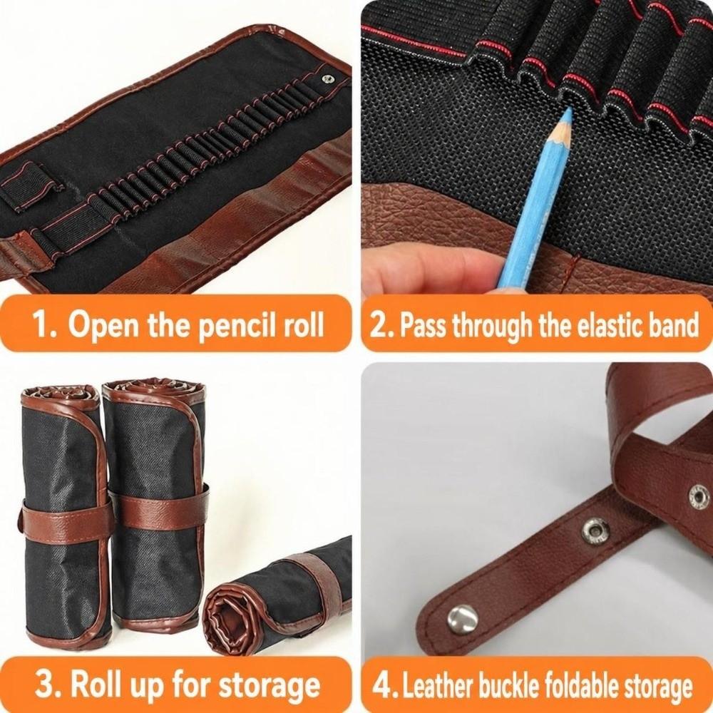24/36/48/72 Slots Pencil Curtain PU Leather Colored Pencil Wrap Holder  Art Students & Painters