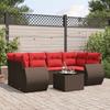 7 Piece Garden Sofa Set with Cushions Brown Poly Rattan