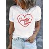Ladies' Casual Short Sleeved T-shirt - Red Heart-shaped "Guess Love" Printed Round Neck Top