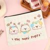 Happy Puppy Cosmetic Bag Lovely Cartoon Little Dog Makeup Storage Bag Travel Toiletry Bag Large Capacity Canvas Storage Pouch