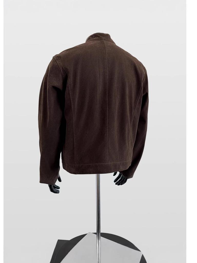 Vintage Retro Suede Stand Collar Buckle Men's Loose Jacket