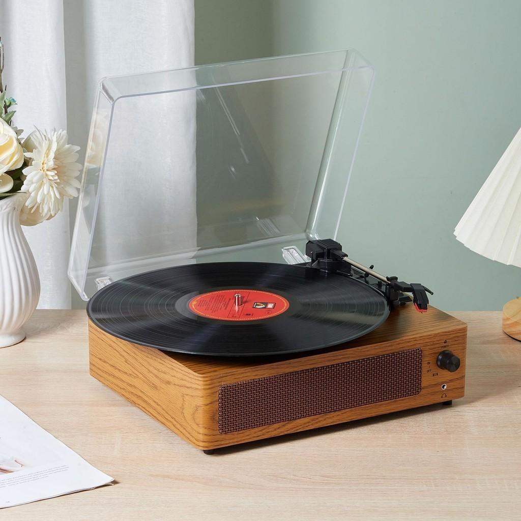 Household Minimalist Retro Phonograph Wooden Electric Record Player with Dust Cover Wireless Bluetooth Vinyl Speaker New