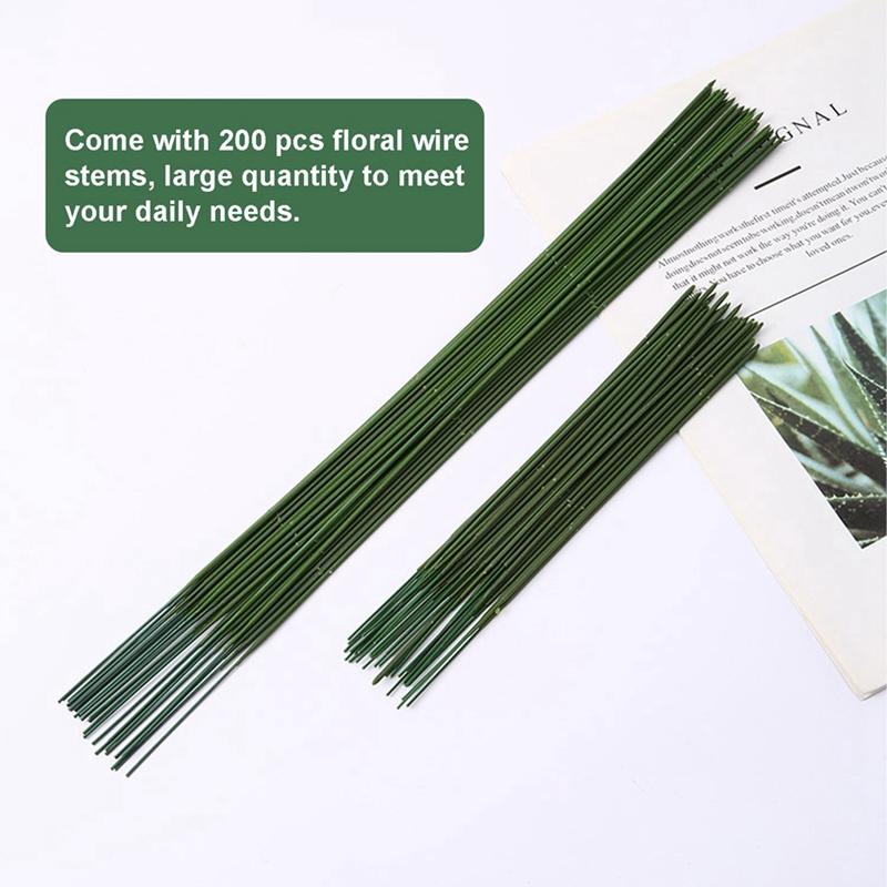 Floristendraht, 200 Stück Plastik-Blumenstiel, Künstlicher Blumenstiel, Pflanzenstiel-Draht Grün Floristendrähte, Blumendraht-ABSW
