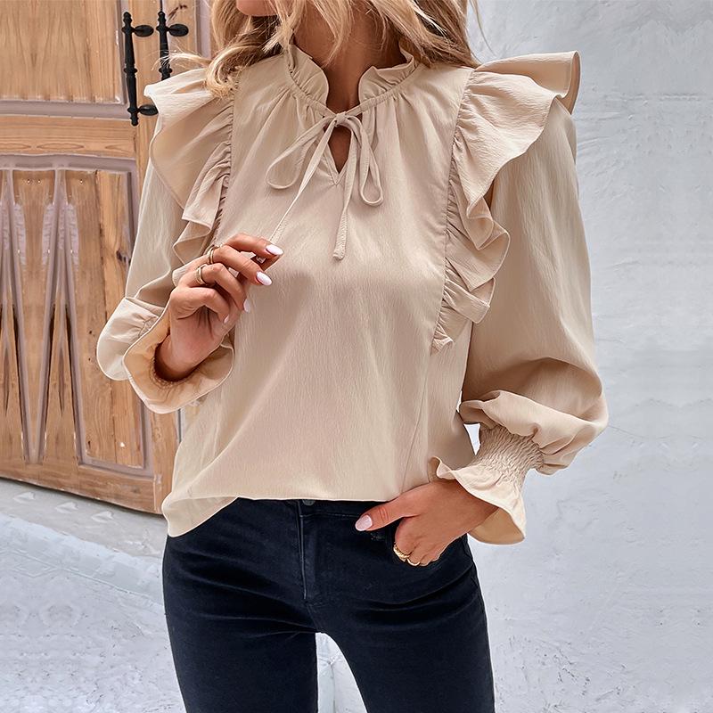 2025 Spring/Summer European & American Ruffle Long Sleeve Women's Shirt