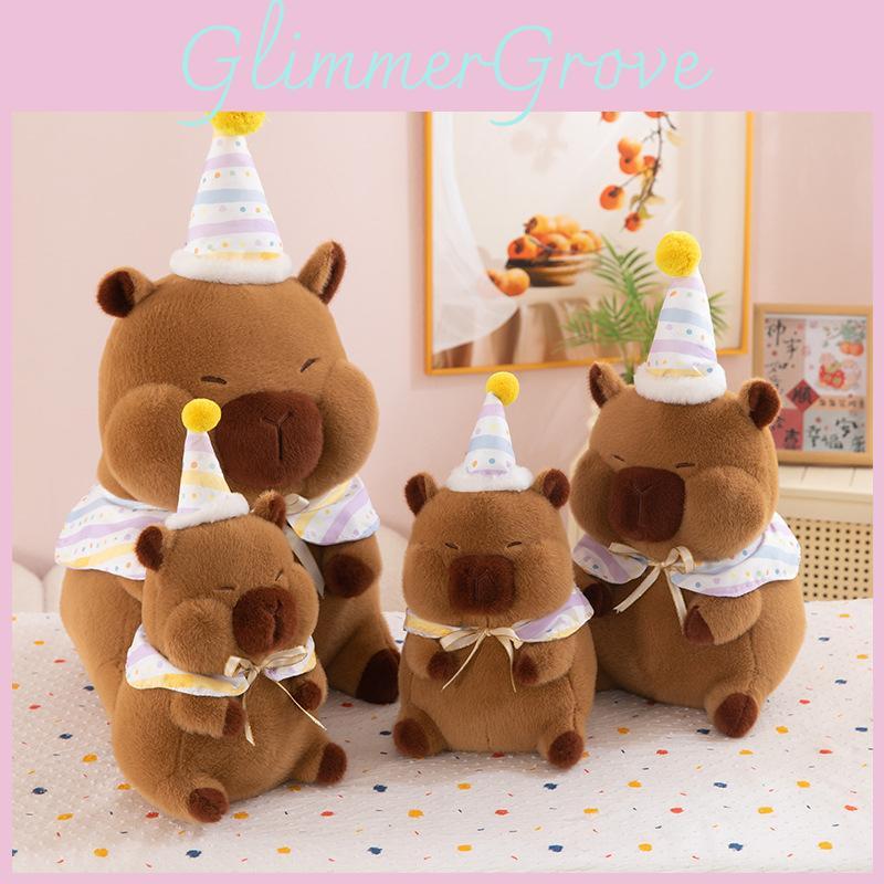 Birthday Capybara Hat Plush Toy Cute Stuffed Doll Cartoon Decoration Gift Kids