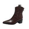 Fashion Retro Pointed Toe Zipper Ankle Boots Women Fashion Western Style V-Notch Designer Boots High Quality Soft Leather Casual Boots