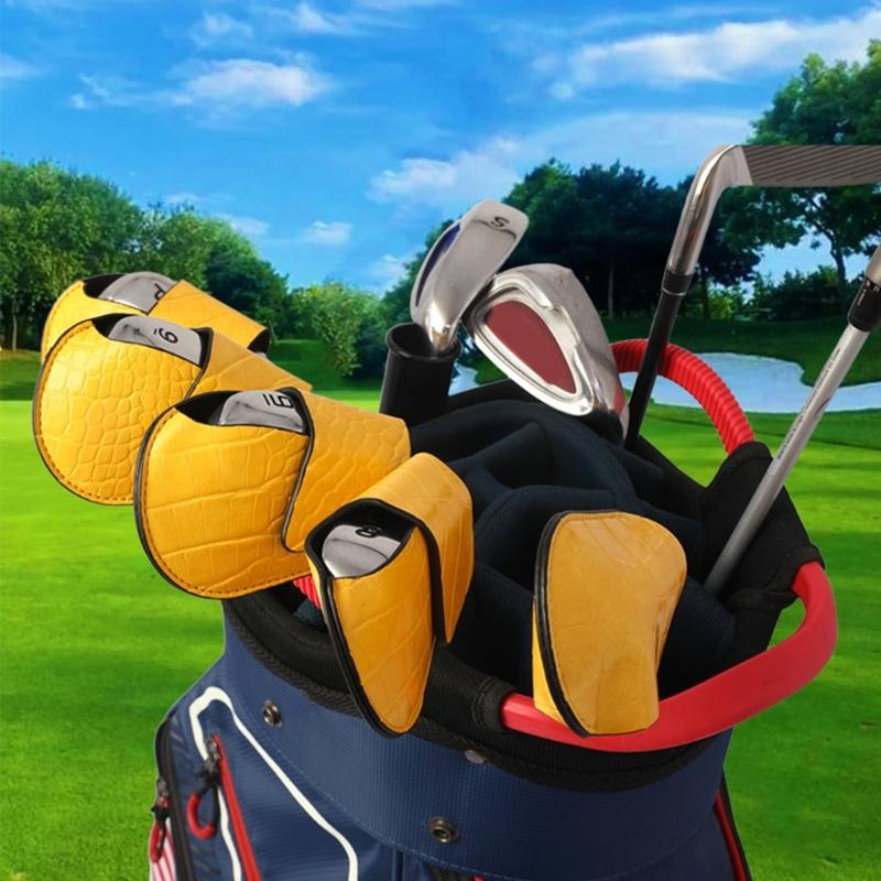 Universal Yellow Golf Iron Club Head Cover Protection Sleeve Golf Rod Head Cases Waterproof PU Golf Club Head Cover