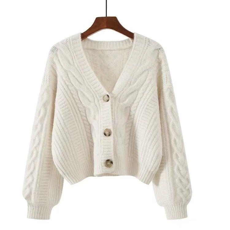 Retro V-Neck Slimming Knit Cardigan - Women's Petite Short Sweater for Spring & Autumn