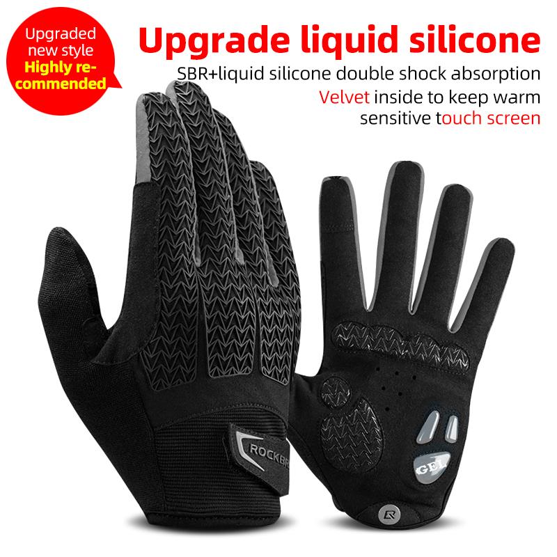 

ROCKBROS Spring Autumn Cycling Gloves Breathable Full Finger Gloves Touch Screen Shockproof SBR Pad Men Women MTB Bicycle Gloves S