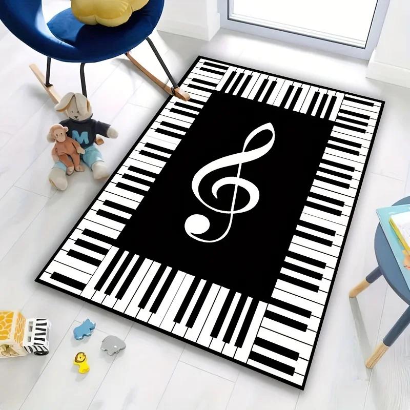 1pc Creative musical note print door blanket stylish piano keyboard carpet suitable for living room bedroom kitchen bathroom