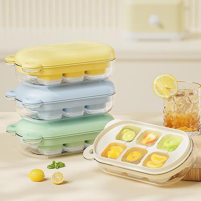 Bear Press Ice Compartment Silicone Ice Cube Mould 6 Compartments Ice Box Household Square Ice Mould with Lid Ice Storage Box