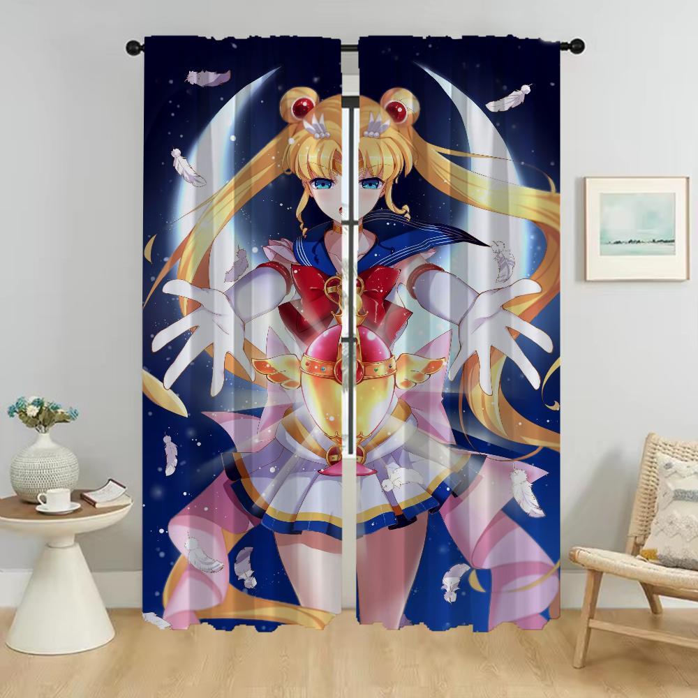 Sailormoons Blackout Curtain for Room 2 Panel Curtains Child Room Partition Shades Home Interior Curtains Halloween Decoration