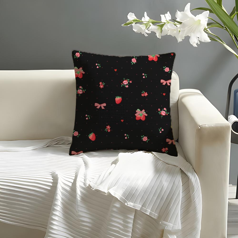 Cute Strawberry Flowers Pillow Case Natural Linen Organic Fabric DoubleSided Printing Sofa Home Decor Cushion Cover