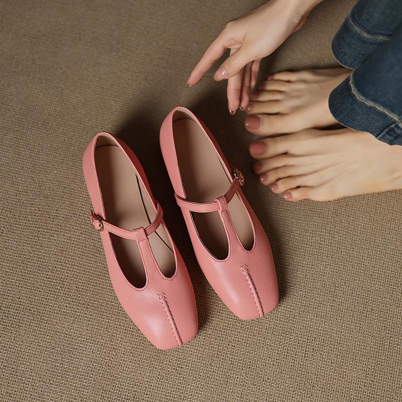 Fashion Casual Woman Shoe Low Heels Square Toe Female Footwear Summer New Dress On Heels Mary Janes PU Leisure Solid TPR Buckle Strap