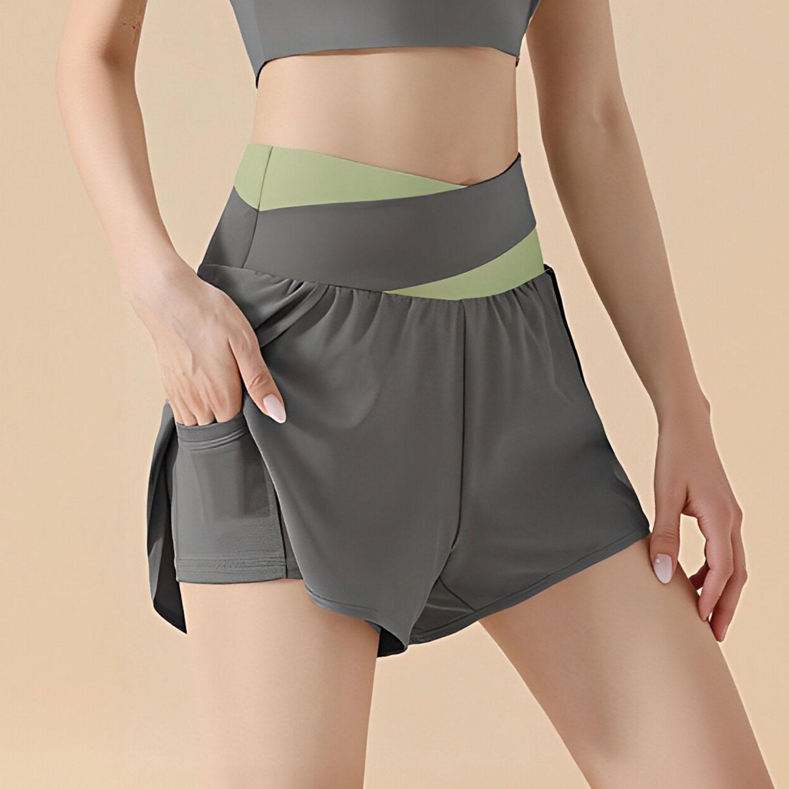 Women s High Waist Two-in-One Sports Shorts with Inner Layer and Side Pocket Loose Fit Running Fitness Yoga Shorts XXL