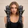 Elastic Patent Leather Black Gloves Shiny Women Gloves Fashion Zipper Long Gloves  Women