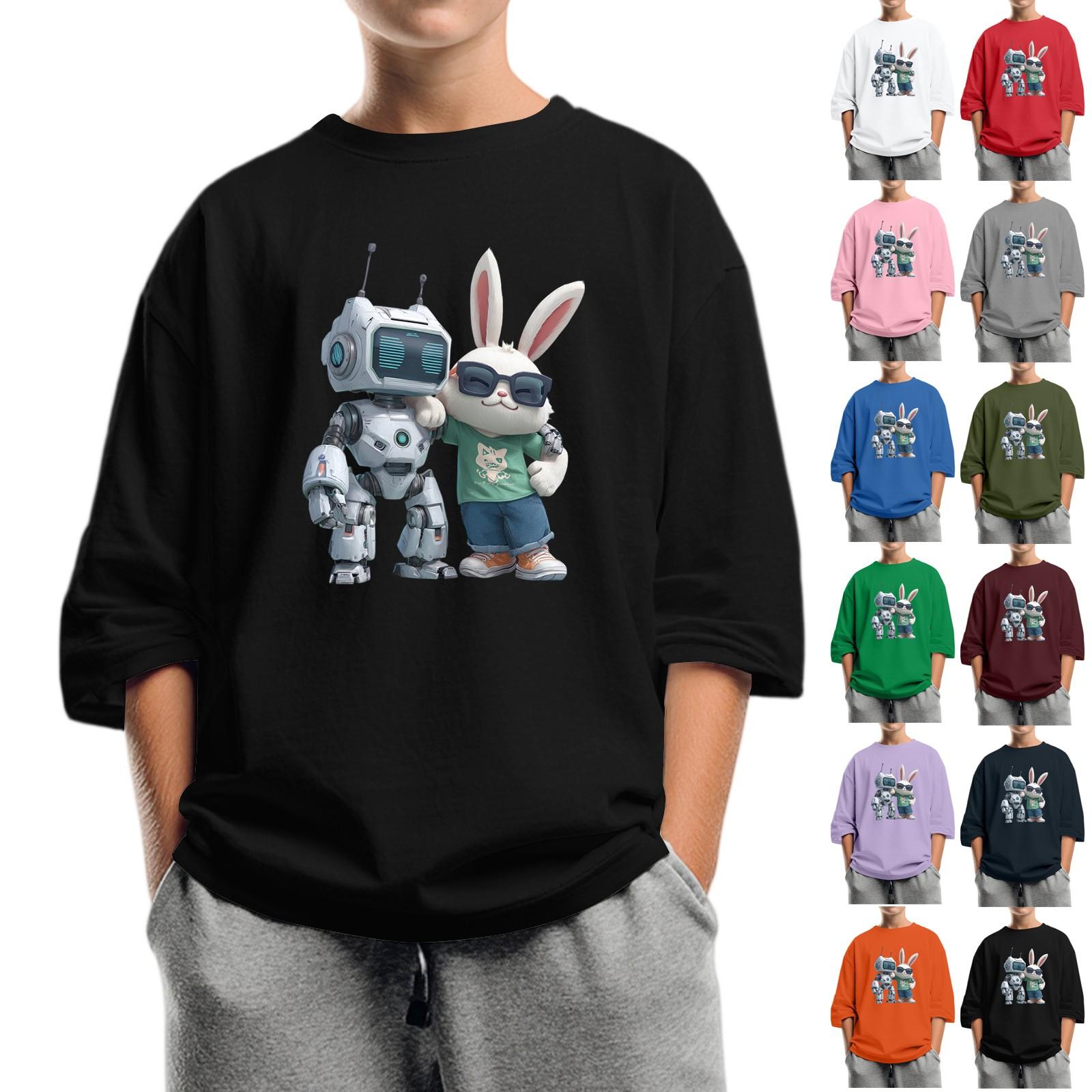 

Children s Fashion Printed Round Neck Seven Sleeve Top Casual T-Shirt 140 білий