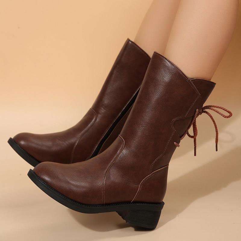 Fashion Women's Fashion Thick Heel Cotton Boots Winter New Round Head Back Lacing Side Zipper Anti-slip Wear-resistant Short Boots