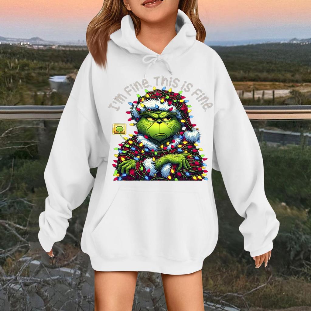 Dětská módní ležérní mikina s dlouhým rukávem, volná, s vánočním potiskem, pulovr s kapucí