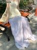 Pink Half Body Skirt Women's Summer New Iridescent Chiffon Draped Mermaid Satin Long Dress Purple Summer Dress