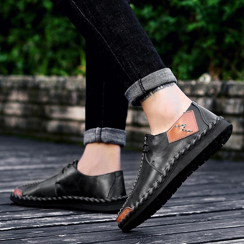 Fashion Men Casual Leather Shoes Comfortable Anti slip Flat Shoes Soft Leather Shoes Hot Sales  of Men handcrafted Shoes In Large Size