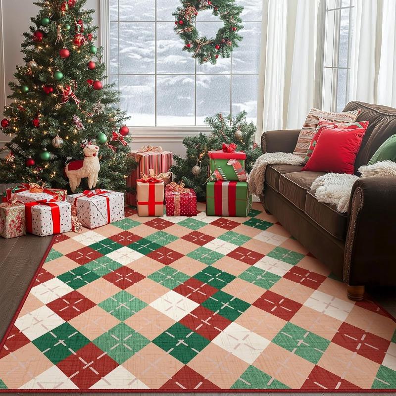 Merry Christmas Holiday Rug All-Over Living Room Carpet Festive Door Mat Washable Decorative Floor Decor for Xmas Very Beauty