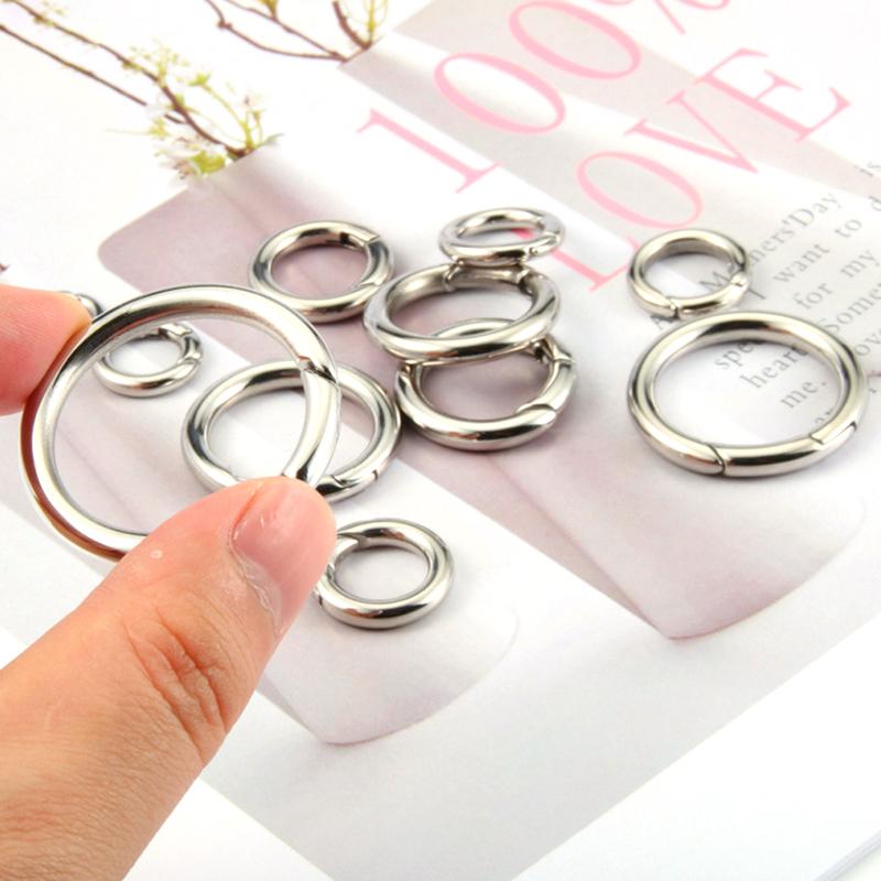 2pcs/1pc Stainless Steel Keyring Spring Clasps for Keychain Key Holder Polishing Openable Round Ring Carabiner Jewelry DIY